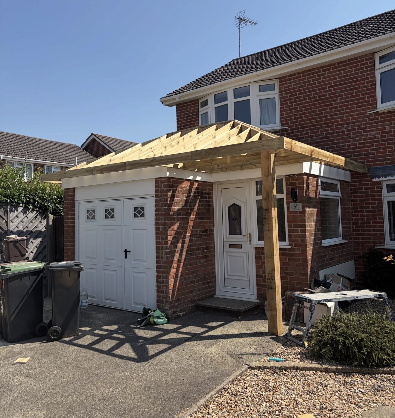 Timber porch and garage extension framed and fitted by Curtis Carpentry & Build